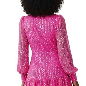 Vestido Mini Rosa de Lentejuelas para Mujer, Manga Larga, para Fiesta, Cóctel, Glamuroso, Brillante, para Noche, Cumpleaños, Ropa de Club, Recepción, Vestido Largo - Product Image 6