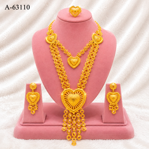 Parure de bijoux de mariage de luxe plaqué or avec zircon, collier et boucles d'oreilles, tendance, traditionnelle, certifiée par un tiers, A-63105 - Product Image 6
