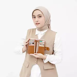 กระเป๋าใส่บัตรเครดิตกันขโมยแฟชั่น ขายส่ง กระเป๋าใส่บัตรธุรกิจแบบพกพา กระเป๋าพู่ห้อยเรียบง่าย กระเป๋าใส่เหรียญซิปคู่ PU - Product Image 3