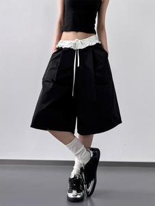 Pantalones Cortos Negros Casuales de Verano 2026, Personalizados, de Mezclilla 100% Algodón, Unisex, de Pierna Ancha, Tejidos, de Cintura Alta, Transpirables, de Secado Rápido, Venta al Por Mayor OEM - Product Image 2