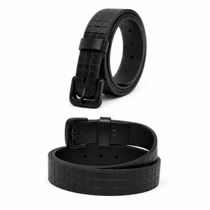 Ceinture en cuir décontractée de qualité supérieure pour hommes, ceinture noire texturée avec boucle thermolaquée, pour un usage quotidien - Product Image 2