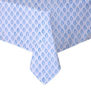 Mantel cuadrado con estampado de bloque de mano de algodón suave de 60 pulgadas, Floral para el hogar, comedor, cocina, evento al aire libre, boda, fiesta, banquete, cubierta - Product Image 1