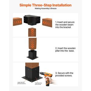 Kit di 4 staffe angolari a 4 vie per impieghi gravosi per lavori in legno fai-da-te, base per montante, facile installazione, staffa per pergola, gazebo e tettoie - Product Image 6