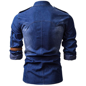 Camisa de Mezclilla Negra de Algodón para Hombre de Alta Calidad, Hecha a Medida con su Propio Diseño, Ligera, Transpirable, Elástica, Antiarrugas y de Secado Rápido - Product Image 2