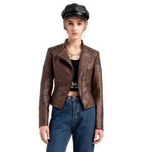 Chaqueta de Cuero para Mujer, Talla Europea, Nueva Colección Primavera-Otoño, Chaqueta Corta, Chaqueta de Cuero Delgada, Ropa de Motociclista - Product Image 5
