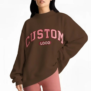 Women's Winter Solid Soft Cotton Mock Neck Streetwear Custom Logo Embroidered Fleece Oversized Pullover Sweatshirt - Product Image 2