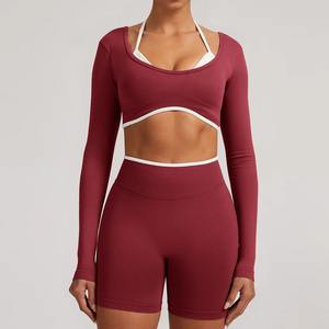 Ensemble de yoga sans couture 2 pièces pour femme, tenue de sport, vêtements de gym, leggings de fitness, vêtements de sport à manches longues - Product Image 6
