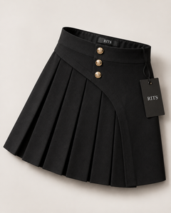RITS Women's High Waist <b>Pleated</b> Mini <b>Skirt</b> Print <b>Black</b> Anti-Wrinkle Quick Dry Woven Spandex/Polyester Pocket Wholesale Rate - Product Image 1