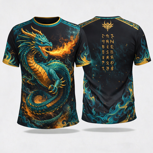 Camiseta de Manga Corta para Hombre, de Poliéster, con Estampado de Dragón por Sublimación, Corte Holgado, Diseño Animal, Ropa Deportiva - Product Image 1