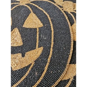 Handmade Beaded Pumpkin Placemat Round Fabric <b>Table</b> Mat Novelty Halloween Decoration 450mm Diameter - Product Image 3