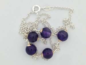 Collier en améthyste, argent sterling 925 massif et or jaune 14 carats, bijoux fins en pierres précieuses pour femmes, cadeau - Product Image 4