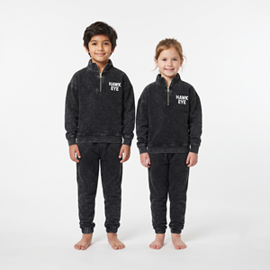 Fabricación al por Mayor de Conjuntos Deportivos de Dos Piezas Unisex de Alta Calidad con Lavado Ácido y Logotipo Personalizado en la Parte Delantera para Niños - Product Image 1