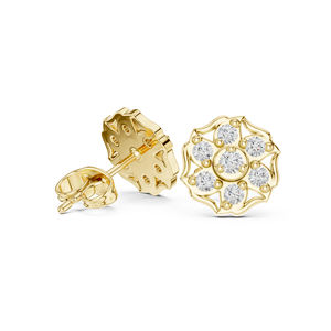 Boucles d'oreilles de fiançailles en or jaune 14 carats avec diamant rond cultivé en laboratoire pour femmes |   Nouveau diamant cultivé - Product Image 6