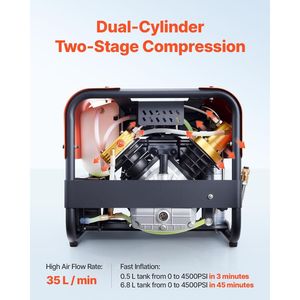 Compressore d'aria PCP 4500PSI/30Mpa per bombole subacquee con arresto automatico, doppio cilindro, industriale, costruzione robusta - Product Image 4