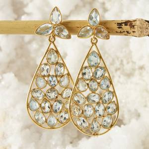 Vintage Natural Light Blue Aquamarine <b>Chandelier</b> Earrings 18K Gold Plated Sterling <b>Silver</b> Bohemian Luxury Royal Wedding - Product Image 1