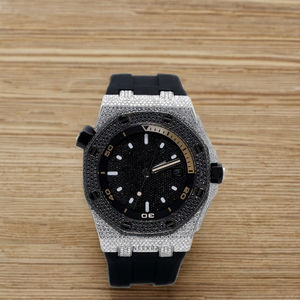 Luxury Moissanite <b>Watch</b> with Rubber Strap - Durable Chronograph Sports <b>Watch</b>, Valued with Black & White Moissanite - Product Image 1