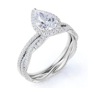 Vintage Halo Engagement Bridal Wedding <b>Set</b> 1.75 Carat Pear Cut Moissanite Antique Luxury <b>Sterling</b> <b>Silver</b> Plated <b>Ring</b> - Product Image 3