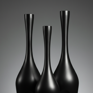 Ensemble moderne de 3 vases de table portables en aluminium moulé à la main, de forme irrégulière, à long col, avec un design sculptural minimaliste - Product Image 3