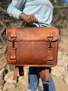 New Vintage Handmade Personalized Genuine Goat Leather Large <b>Men's</b> Vintage Backpacks High Quality Unisex Laptop <b>Messenger</b> <b>Bags</b> - Product Image 2