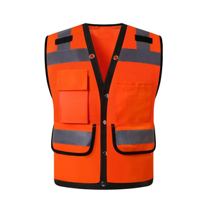 Hi Visibility Black <b>Work</b> Vest Reflective Stripes Multiple Pockets Needle Detection Unisex Polyester Safety Gear Seamless Fusing - Product Image 2