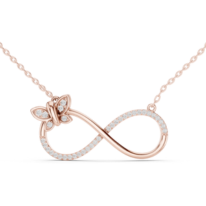 Collier Pendentif Papillon Infini en Or Rose et Diamants, Sertissage Pavé, Symbole Élégant, Bijou Fin, Cadeau - Product Image 1