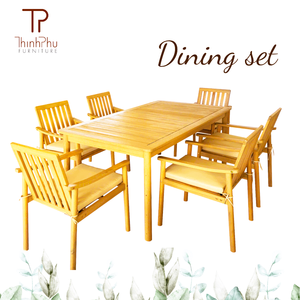 Ensemble de salle à manger moderne pour patio – Table et chaises pliantes en bois d'acacia, 7 pièces - Product Image 3