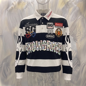 เสื้อโปโลแขนยาวลายทาง Snowgrace ปกคอพับ ปักโลโก้ แขนยาวเต็มตัว ทรงปกติ เสื้อผ้าผู้ใหญ่แบบยูนิเซ็กส์ - Product Image 5