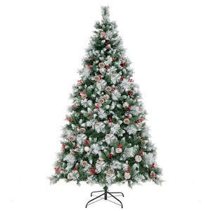 Albero di Natale di Lusso Pre-Illuminato da 2,1 m con 70 Bacche Rosse, 70 Pigne, Luci Cambiabili e Rami Allungabili Automaticamente per Casa/Ufficio (PET) - Product Image 2