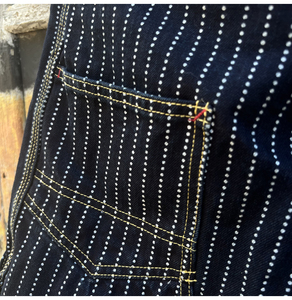 Jean en denim rayé à taille haute et coupe droite pour homme, décontracté, en coton mi-lourd, coupe régulière, bleu et blanc à fines rayures, tissé, automne - Product Image 4