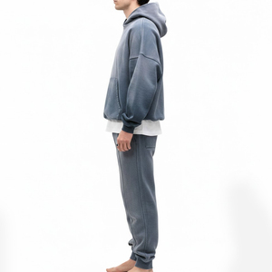 Vintage Streetwear Distressed Oversized Embroidery Hoodie And Sweatpants Track Suit Set Custom Acid Wash Tracksuits For Men - Product Image 5