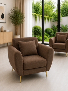 Sofá Esmeralda Minimalista 221 ROMA, Conjunto de Asientos Marrones, Patas de Acero Inoxidable, Diseño Moderno, Ecológico, Tela Personalizada, Sala de Estar - Product Image 3