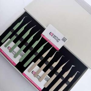 GETUP BROSONS IMPEX Pince à épiler pour cils en acier inoxydable de précision, antistatique, à pointe lisse de 10 mm, ensemble avec emballage en boîte avec logo - Product Image 1