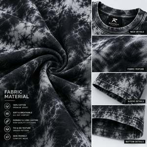 T-shirt à manches courtes pour homme, surdimensionné, tie-dye, col rond, jersey décontracté, 100% coton, respirant, motif noir et blanc - Product Image 6