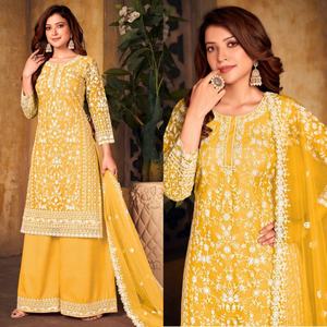 ชุดสาหรี่กะมีซผ้าตาข่ายปักลายหรูหราแบบใหม่สำหรับผู้หญิง พร้อมผ้าคลุมไหล่ สามารถปรับแต่งได้ ชุดแต่งงานสไตล์ปากีสถานอินเดียสำหรับผู้ใหญ่ - Product Image 1