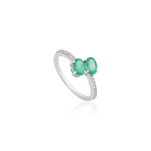 Most Selling Products K14 Real White Gold Oval Shape Emerald & Round Cut Diamond <b>Stacking</b> Bypass <b>Ring</b> Unisex Latest Jewelry - Product Image 3