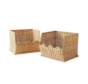 Handcrafted Front Open Rattan <b>Storage</b> Basket <b>Stackable</b> Wicker Shelf Organizer Bin Square <b>Wardrobe</b> Basket Set of 2 - Product Image 2