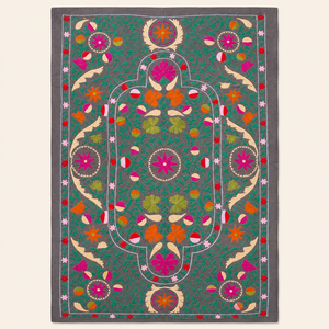 Drap de lit en coton brodé Suzani fait main, gris multicolore, motif floral bohème, couvre-lit traditionnel indien, décoration ethnique pour la maison, literie - Product Image 3
