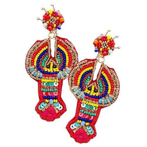 Earrings Felt Back Multi Beaded <b>Lobster</b> Dangle Earrings Red From India Handmade Earring design by MD HANDICRAFTS - Product Image 4