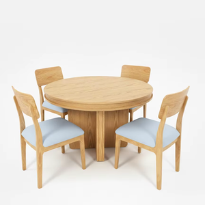 Ensemble de table à manger moderne ronde en frêne massif et placage MDF avec 4 chaises - Durable, facile à nettoyer, léger - Product Image 1