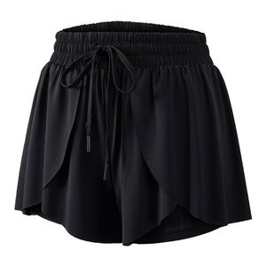 Jupe-short de tennis noire pour femme à séchage rapide avec cordon de serrage, couleur unie, tenue de sport d'été, coupe décontractée, short athlétique en polyester - Product Image 6