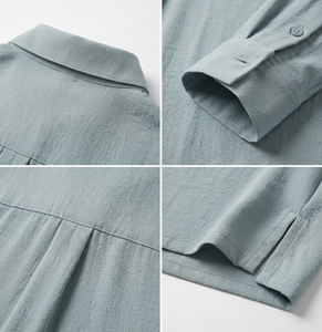 Chemise décontractée en coton pour femme, manches longues, couleur unie, col en V, coupe classique, respirante, séchage rapide, style minimaliste, haut printemps-été, Vietnam - Product Image 5