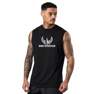 Camiseta Deportiva sin Mangas para Hombre, Negra, Cuello Redondo, Algodón, Logotipo Estampado, para Gimnasio, Entrenamiento, Fitness, Ropa Deportiva - Product Image 1