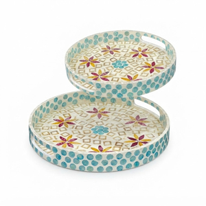 Ensemble de plateaux de service rectangulaires de luxe en nacre incrustée, beige, mosaïque, pour table basse, ottoman, hôtel, décoration intérieure - Product Image 4