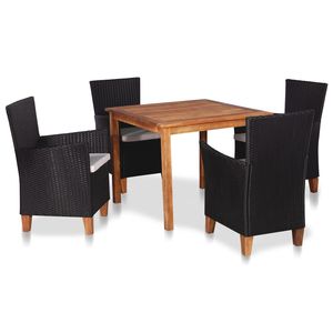 Set da pranzo da esterno in Poly Rattan da 5 pezzi nero e marrone mobili da giardino - Product Image 1
