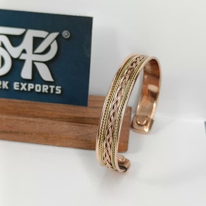 Premium Metal Craft Magnetic Copper Cuff <b>Bangle</b> Braided Chain Design Adjustable Open Bracelet Lightweight Handmade - Product Image 6