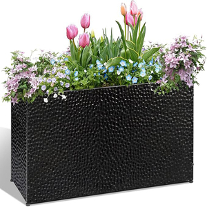 Jardinière rectangulaire en métal, cuivre martelé à la main, avec trous pré-percés, jardinière de jardin extérieure robuste - Product Image 6