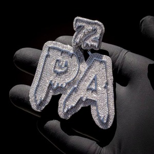 Iced Out Letter Name <b>Pendant</b> 925 <b>Silver</b> Moissanite Micro Pave Hip Hop Charms <b>Pendant</b> Enamel Custom <b>Initial</b> Letter <b>Pendant</b> - Product Image 1