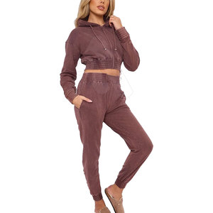 Conjunto de Sudadera y Pantalones Jogger de Invierno para Mujer, con Capucha, Lavado Ácido, Color Sólido, Transpirable, con Logotipo Personalizado, Venta al por Mayor - Product Image 2