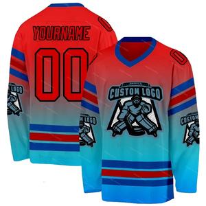 Camiseta de Hockey Personalizada con Nombre, Impresión por Transferencia de Calor, Degradado Retro, Transpirable, Sin Costuras, 100% Poliéster, Colorida, Manga Larga - Product Image 1