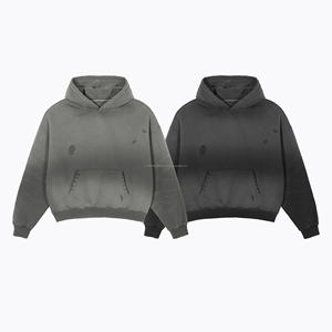 Qualité de luxe 400GSM hommes sweats à capuche singe lavage Streetwear polaire déchiré en détresse goutte épaule sweats à capuche courts - Product Image 2